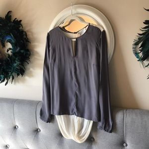 Cream/ charcoal open back long sleeve blouse